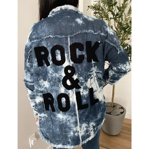 Elan Rock & Roll Denim Tie Dye Button Down Shirt Shacket Mid Blue Women's Size M