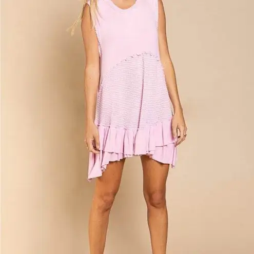 POL  Light Pink Sleeveless Textured Ruffle Hem Babydoll Dress, Size Medium