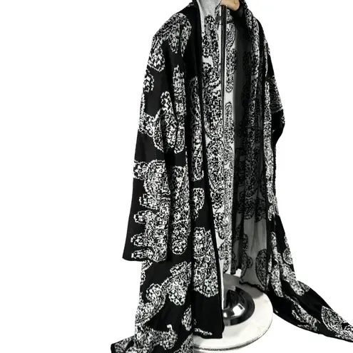 New York And Company Women's | | Black White Geometric Open Front Cascade Cardigan