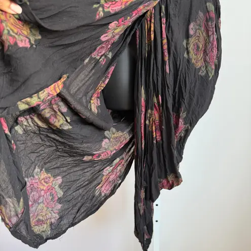 VTG Karen Alexander Black Floral Halter Dress Ruched Tulip Hem Sleeveless sz 10