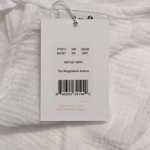 ANDIE NWT Magdalena Kaftan White Textured Short Sleeve Tie Back Loose Fit S/M