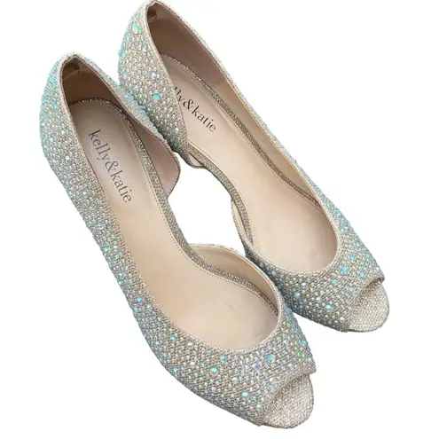Kelly & Katie Kelly & Katie Peep Toe Rhinestone Embellished D'Orsay Pumps Size 9.5 Silver