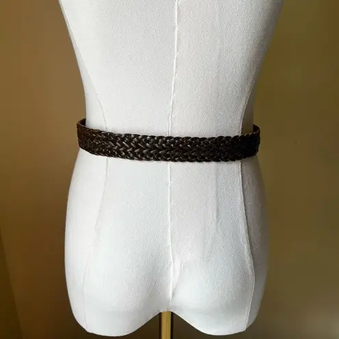 Vintage 1991 Liz Claiborne Belt Braided Brown Leather Gold Tone Chunky Buckle XS