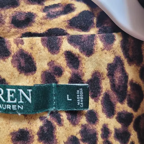 Ralph Lauren Lauren  Leopard Print Satin Pajama Top