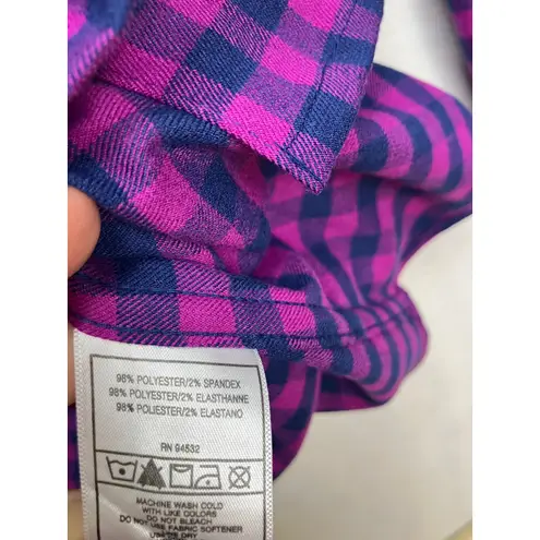 Storm Creek Jeep Plaid Button Down Shirt Womens Medium Pink Navy Long Sleeve Purple