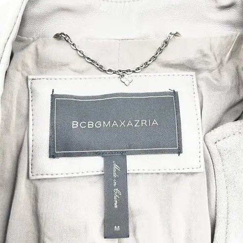 BCBGMAXAZRIA  Womens M Olympia Gray Faux Leather Moto Jacket Biker Classic