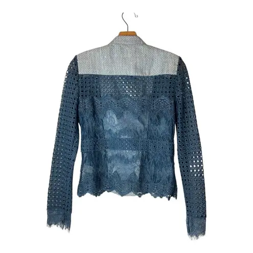 Chelsea And Walker Jacket Women 4 Blue Crochet Lace Mario Denim Jacket Preppy