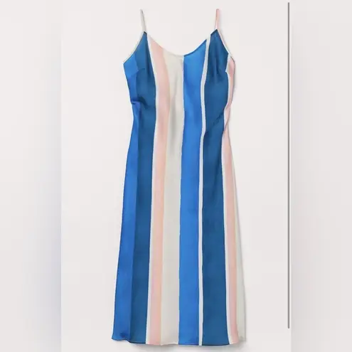 H&M NWT Lemlem  Blue Beige Stripe Slip Satin Midi Dress Size L