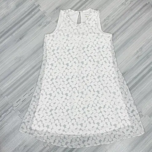 Calvin Klein  Polkadot Chiffon Sleeveless Tent Swing Dress White Grey Size 8