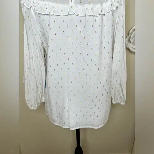 Draper James NTM: RSVP Clip Dot White & Gold Mockneck Blouse NWT Size Large - Image 11
