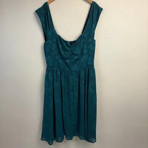 Unique Vintage NWT 1950s Teal Jacquard Off Shoulder Flare Dress Size 2X/18