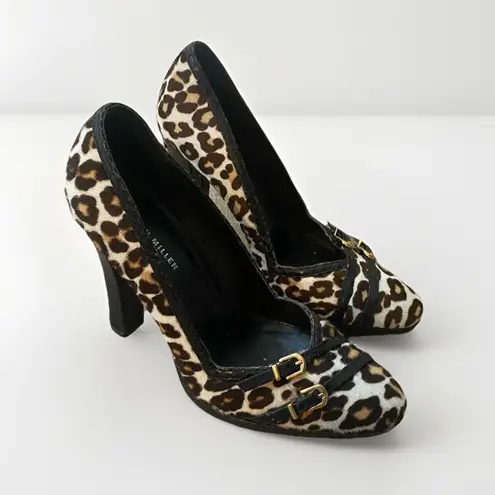 Karen Millen Leopard Heels Size 6 Pumps Pony Hair Snakeskin Leather Buckle