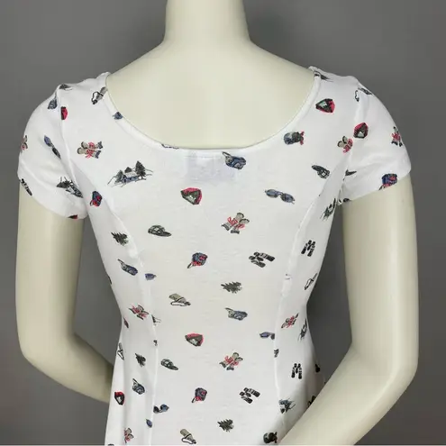 Vintage Dizzy Lizzy Dress Camping Print White Slit Button