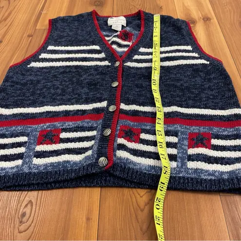 Christopher & Banks  Hand Embroidered USA Patriotic Flag Sweater Vest Women Small