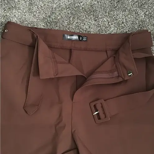 Missguided Misguided Tailored High Waisted Belted Shorts in Chocolate