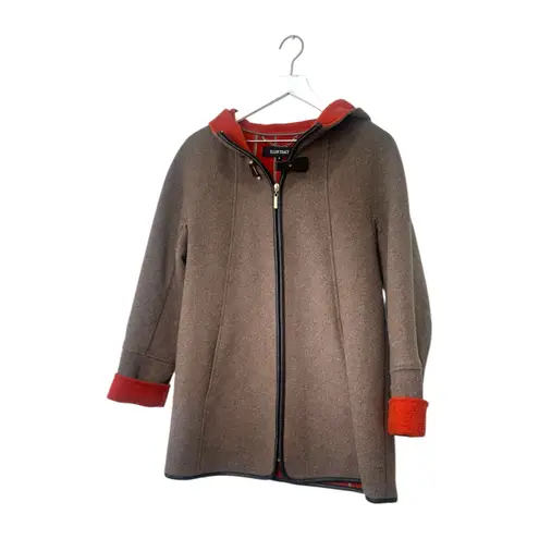 Ellen Tracy Wool Blend Hooded Car Coat Gray with Orange Lining Size 4