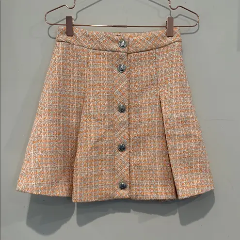 Karen Millen Peach Tweed Button Mini Skirt