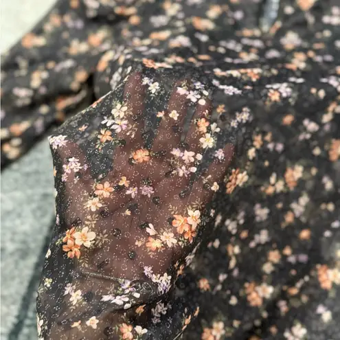 Lea & Viola Black and Pink Floral Blouse Size S