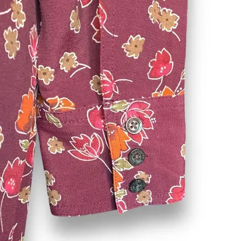Vintage 90s Maxi Shirtdress Burgundy Dark Floral Long Sleeve Collared Petite Red Size undefined
