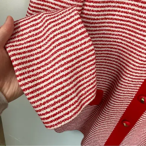 Vintage Womens L Red & White Striped Varsity Cardigan Preppy Nautical Coastal Size L