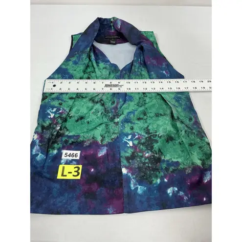 Grace Elements Womans Blouse Pullover XS Purple Green Tye Dyed V Neck Collar