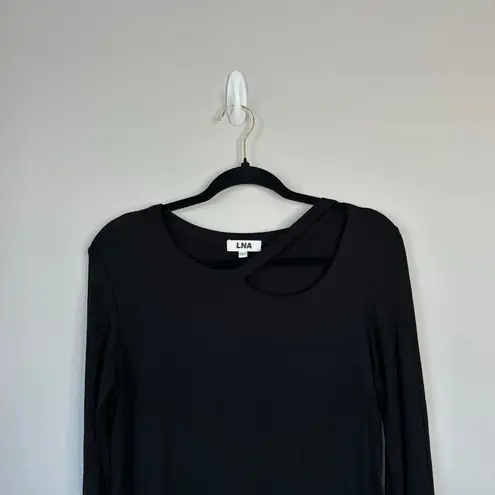 LNA Rey Dress Black Soft Stretch Jersey Knit Cutout Medium Minimal Basic Revolve