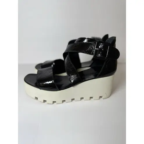 8100 Melrose Cross Strap Black Patent Buckle Wedge Sandal Women’s Size 41 Italy