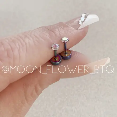 Tiny Rainbow CZ Flat Back Earrings Green