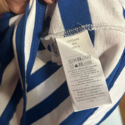 Ganni  Logo Blue Striped V Neck Graphic Tee size medium