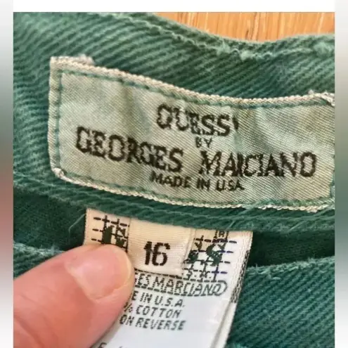 Guess by Marciano Vintage 90s Guess Shorts Size 16/28 Green Denim Green Triangle Georges Marciano