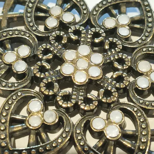 Women Gold Toned Medallion Chain Belt-White Opalescent Stones-Adjustable-Boho