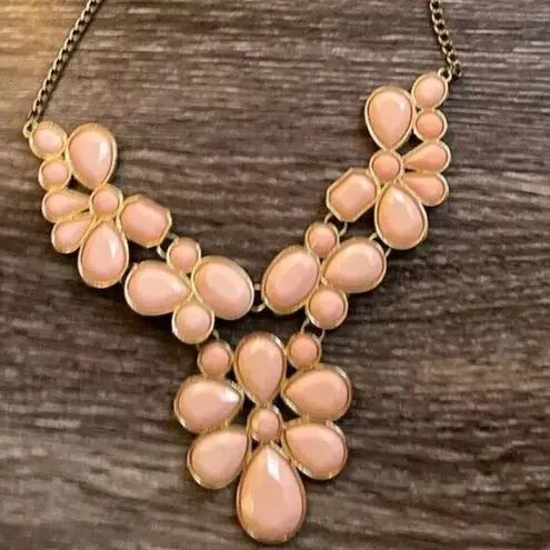 Vintage Pink Peachy cabochon Gold tone Statement chunky Necklace Western Piece
