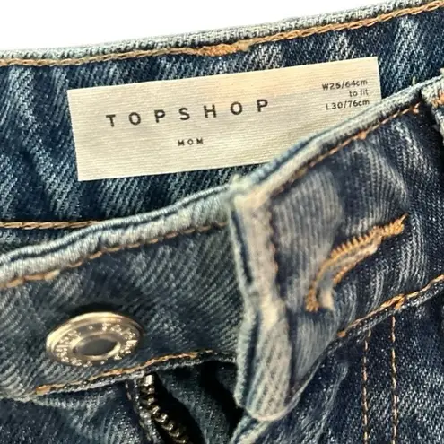 Topshop  Women's Mom Jeans Size 2 Blue High-Waisted Distressed Denim W25 L30