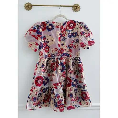 TCEC Boutique Floral Metallic Holiday Puff Sleeve Babydoll Dress