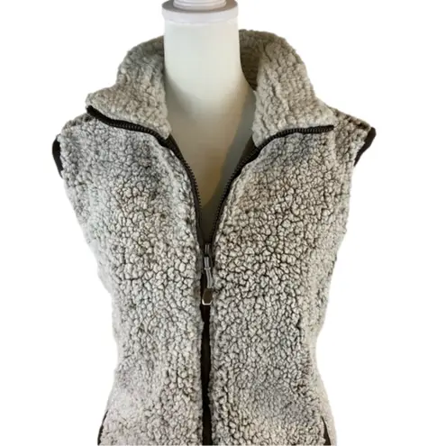 Keren Hart Cozy Fuzzy Lined Cream & Brown Full Zip Sherpa Vest Size Large