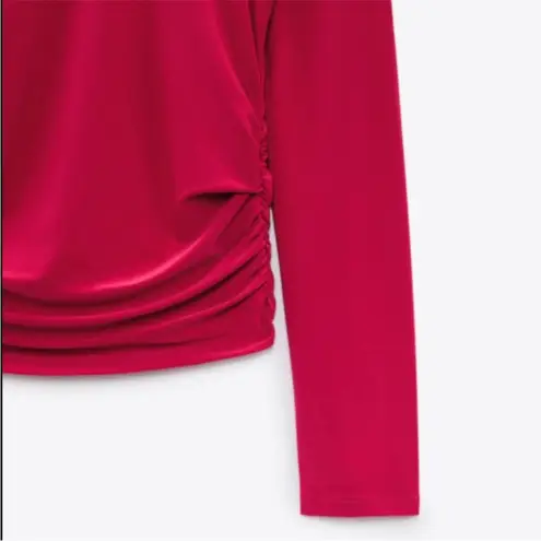 ZARA  Fuchsia Ruched Long Sleeve Top Sz M - Image 11