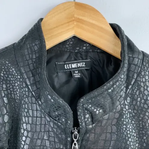Elementz Faux Leather Black Crocodile Print Zip Up Jacket