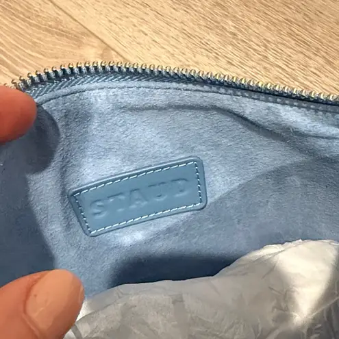 STAUD BNWT  Sky Blue and Cream Leather Cosmetic Bag with Mirror