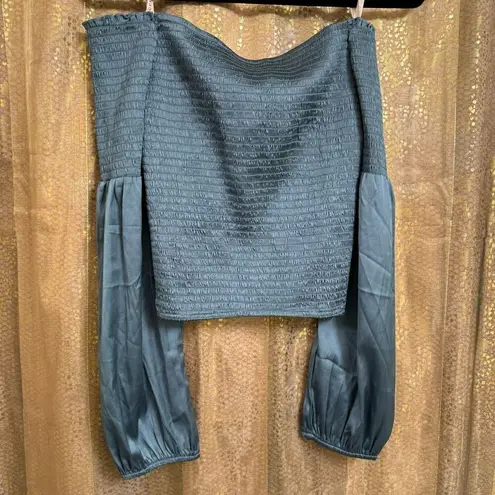 Guess  Dale Off The Shoulder Cyclone Blue Smocked Satin Top M NWT