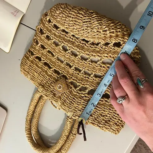 Handmade Vintage Natural Fiber Woven Weaved Top Handle Tote Bag Tan