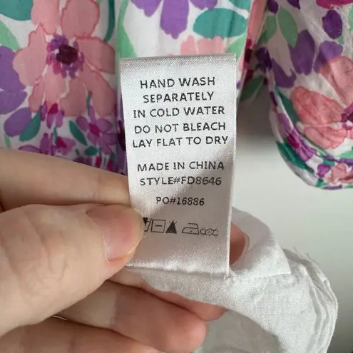 Fate Women Frances Floral Pleated Skirt Dress Sz L Puff Sleeve Colorful Feminine Pink Size L