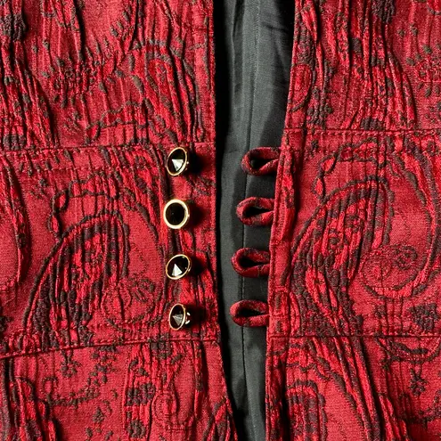 Bisou Bisou Paisley Jacquard Brocade Fitted Long Jacket Coat Dress 90s Red