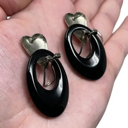 Vintage Unsigned Silver Tone Heart Post Earrings Dangle Hoops Retro Y2K Bratz