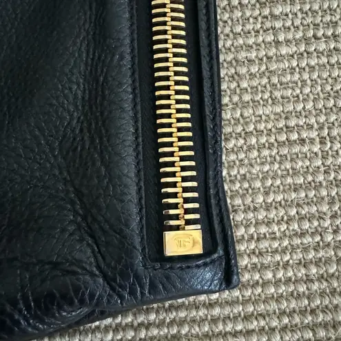 Tom Ford Grain Leather Flat Alix Black Padlock Zip Foldover Bag Clutch Handbag