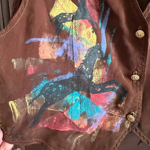 TIANELLO | 80s Vintage Hand Painted Western Style Silk Vest | Size Medium Brown