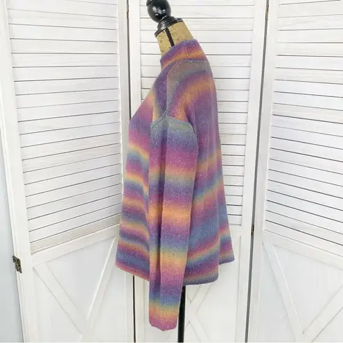 BeachLunchLounge  Ombre Rainbow Mock Neck Sweater Large Space Dye Stripe