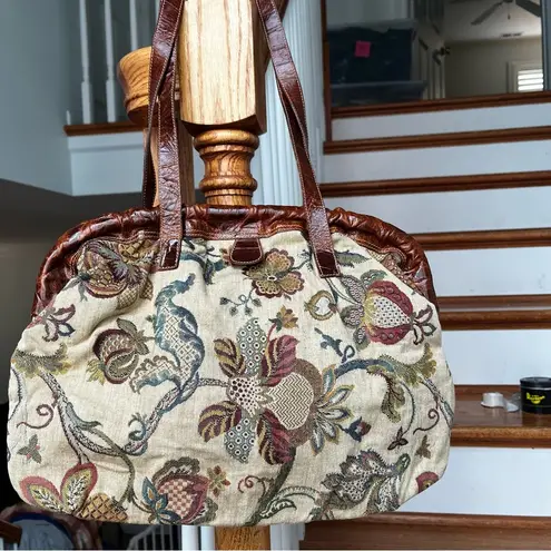 Furla Veg Floral Tapestry and Leather Shoulder Bag