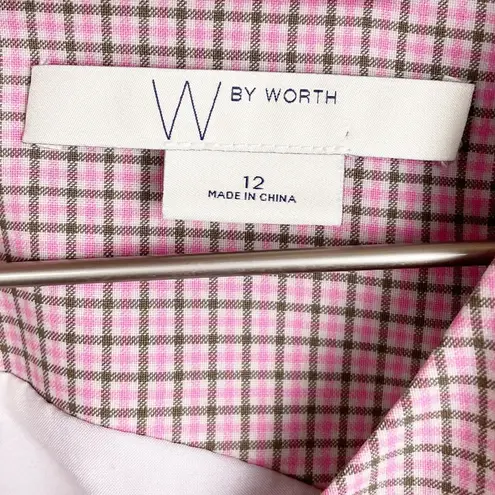 W By Worth  Pink Checkered Plaid Sleeveless Shift Dress Wool Blend Womens Size 12