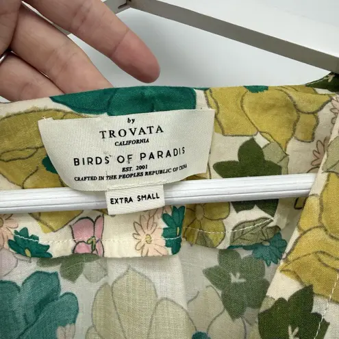 Trovata Birds Of Paradis Kristi Floral Dress Button Midi Bungalow Floral XS Boho Green