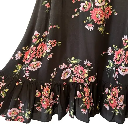 Jill Stuart Black & Pink Floral Off Shoulder Ruffled Knee Length Dress Size 2
